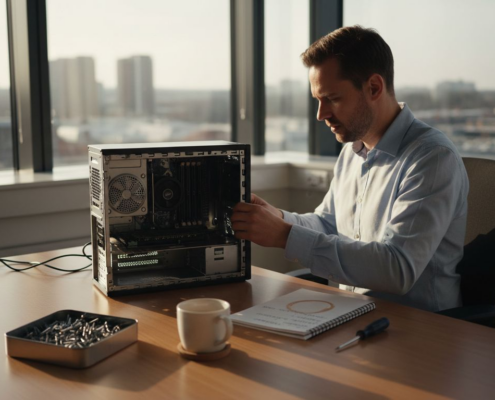 Uppgradera Datorn 2026: 70% Bättre Säkerhet och Prestanda 2 En IT-tekniker arbetar med att uppgradera en dator i ett modernt och ljust kontorslandskap.