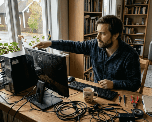 Någon försöker få igång sin stationära dator hemma