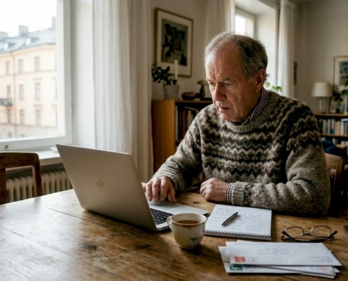 Så får seniorer datasupport i Stockholm enkelt och tryggt 1 Äldre man får hjälp med datorn hemma