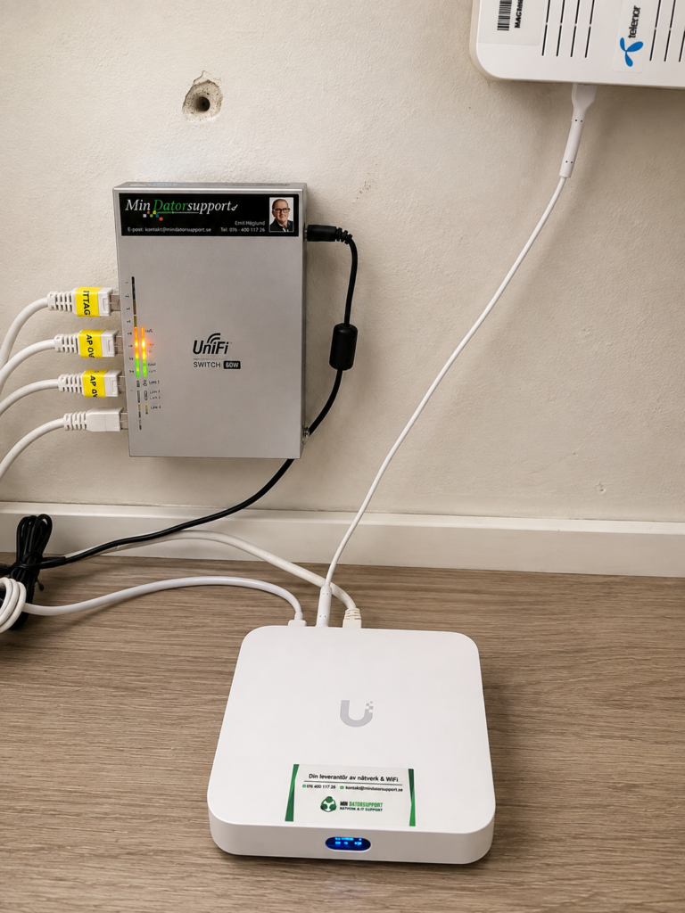Stabilt nätverk och bättre WiFi-täckning i Bromma – nätverksinstallation med UniFi