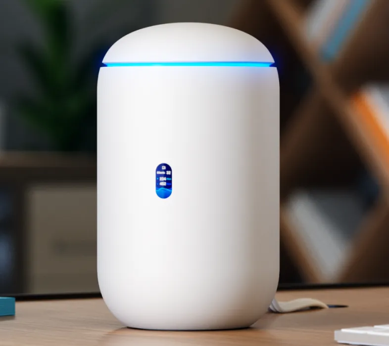 UniFi Dream Router 7 på en hylla